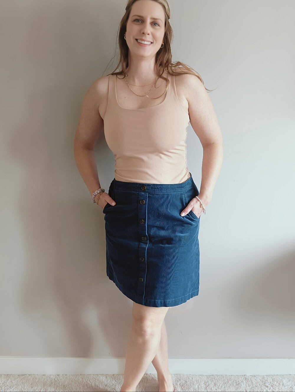 J.Crew Teal Blue Cotton Corduroy Button Front Mini Skirt Size 10 Pockets Casual